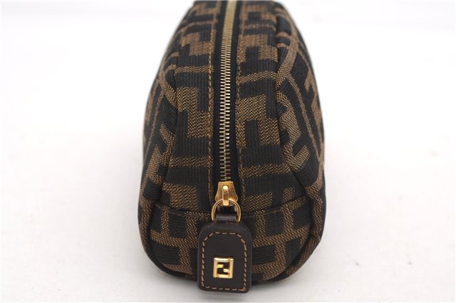 Authentic FENDI Vintage Zucca Pouch Purse Canvas Leather Brown 5505F