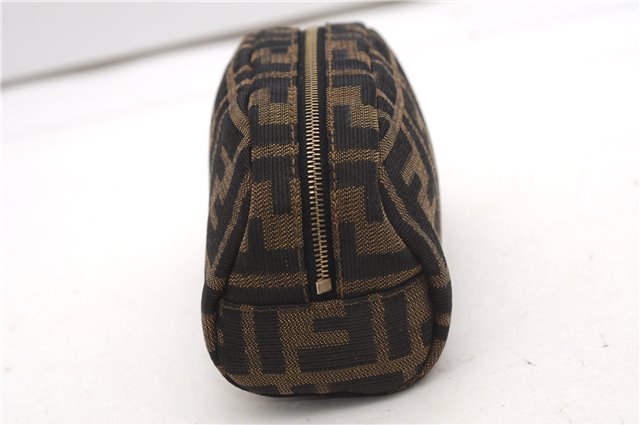 Authentic FENDI Vintage Zucca Pouch Purse Canvas Leather Brown 5505F