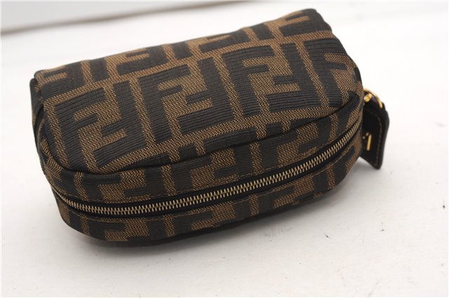 Authentic FENDI Vintage Zucca Pouch Purse Canvas Leather Brown 5505F