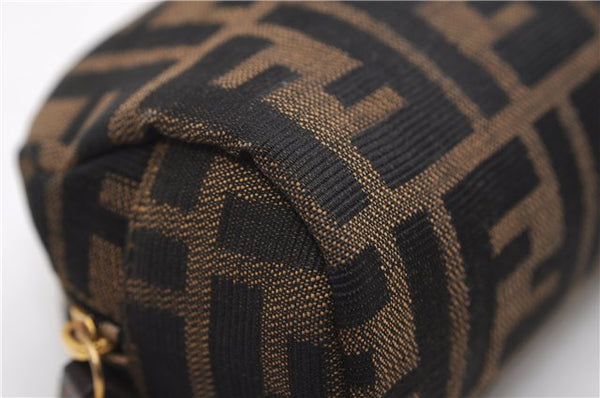 Authentic FENDI Vintage Zucca Pouch Purse Canvas Leather Brown 5505F