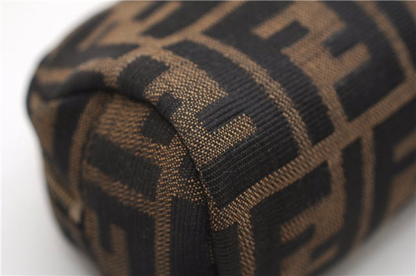 Authentic FENDI Vintage Zucca Pouch Purse Canvas Leather Brown 5505F