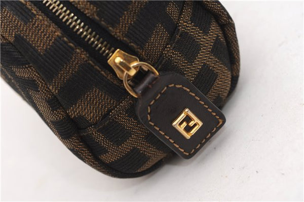 Authentic FENDI Vintage Zucca Pouch Purse Canvas Leather Brown 5505F