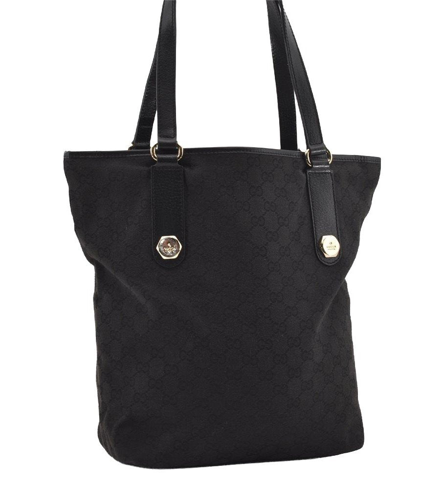 Authentic GUCCI Charmy Shoulder Tote Bag GG Canvas Leather 153009 Black 5508I