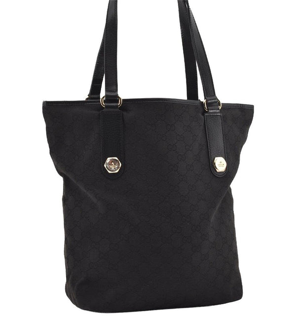 Authentic GUCCI Charmy Shoulder Tote Bag GG Canvas Leather 153009 Black 5508I