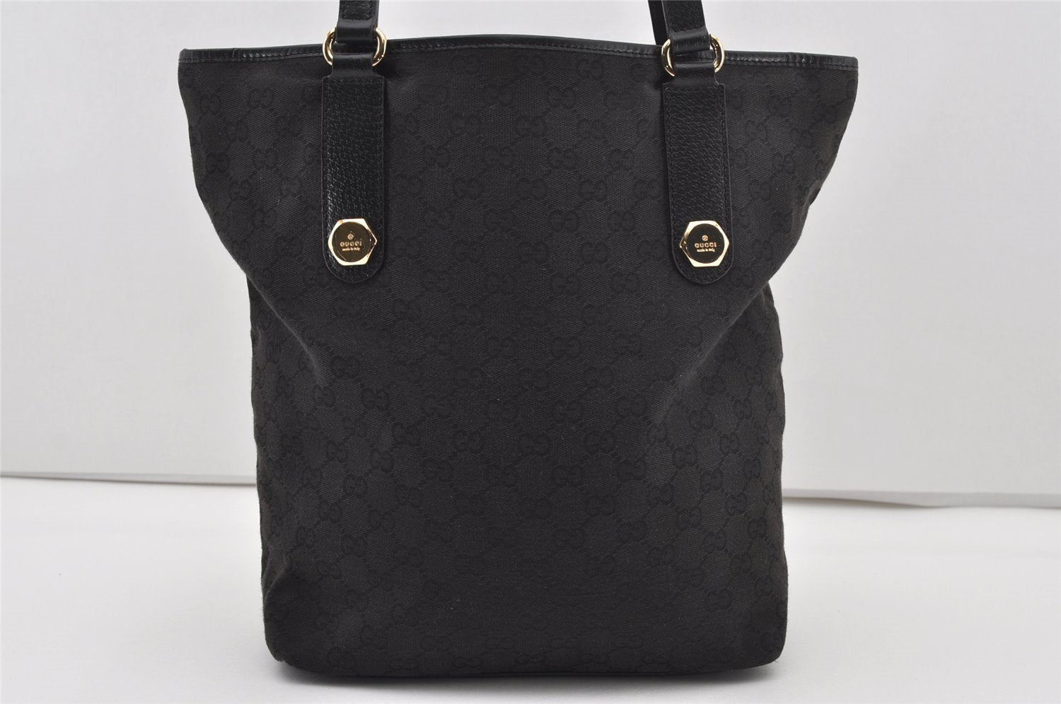 Authentic GUCCI Charmy Shoulder Tote Bag GG Canvas Leather 153009 Black 5508I