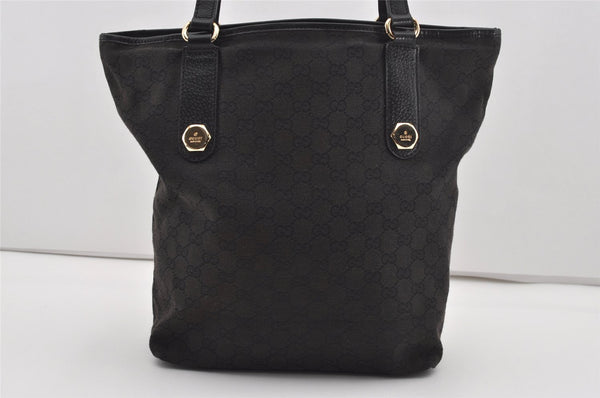 Authentic GUCCI Charmy Shoulder Tote Bag GG Canvas Leather 153009 Black 5508I
