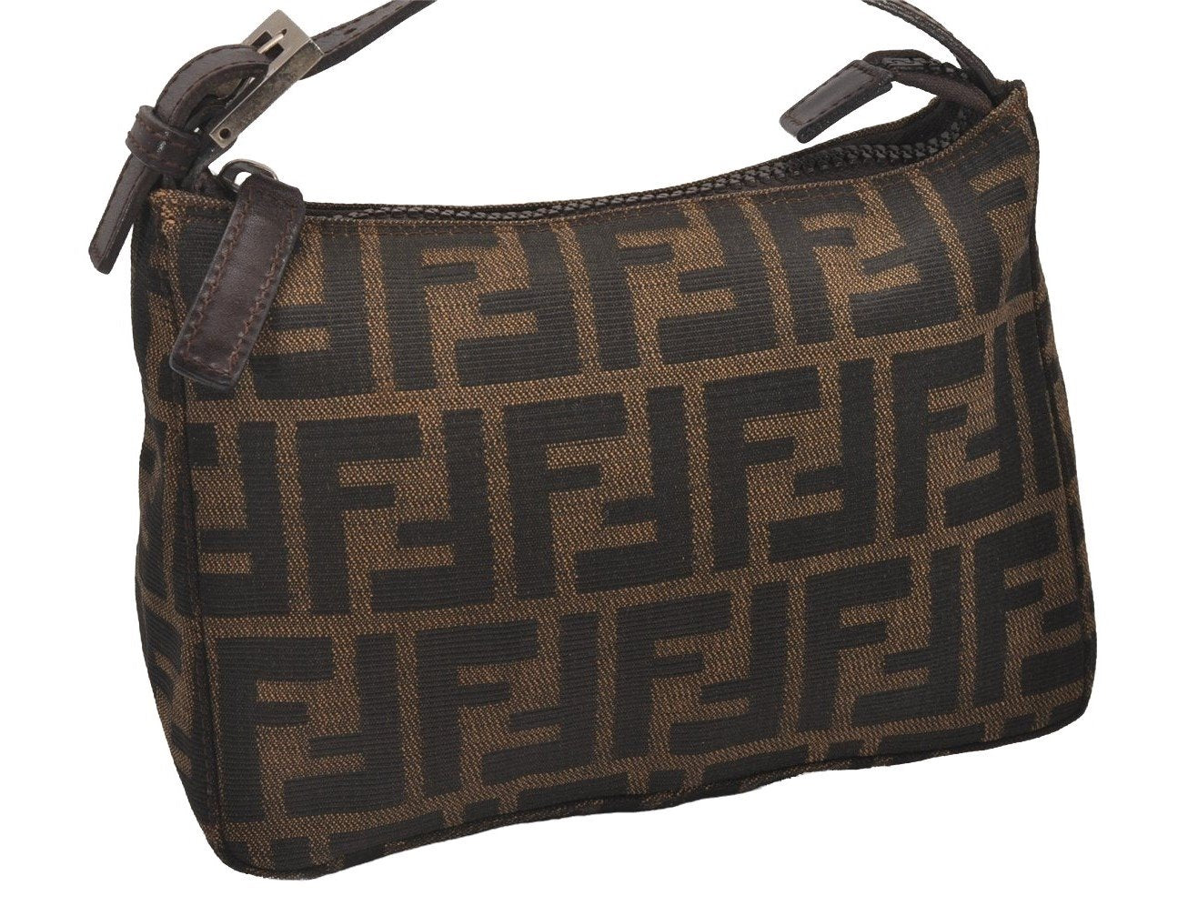 Authentic FENDI Vintage Zucca Hand Bag Purse Canvas Leather Brown Junk 5511I