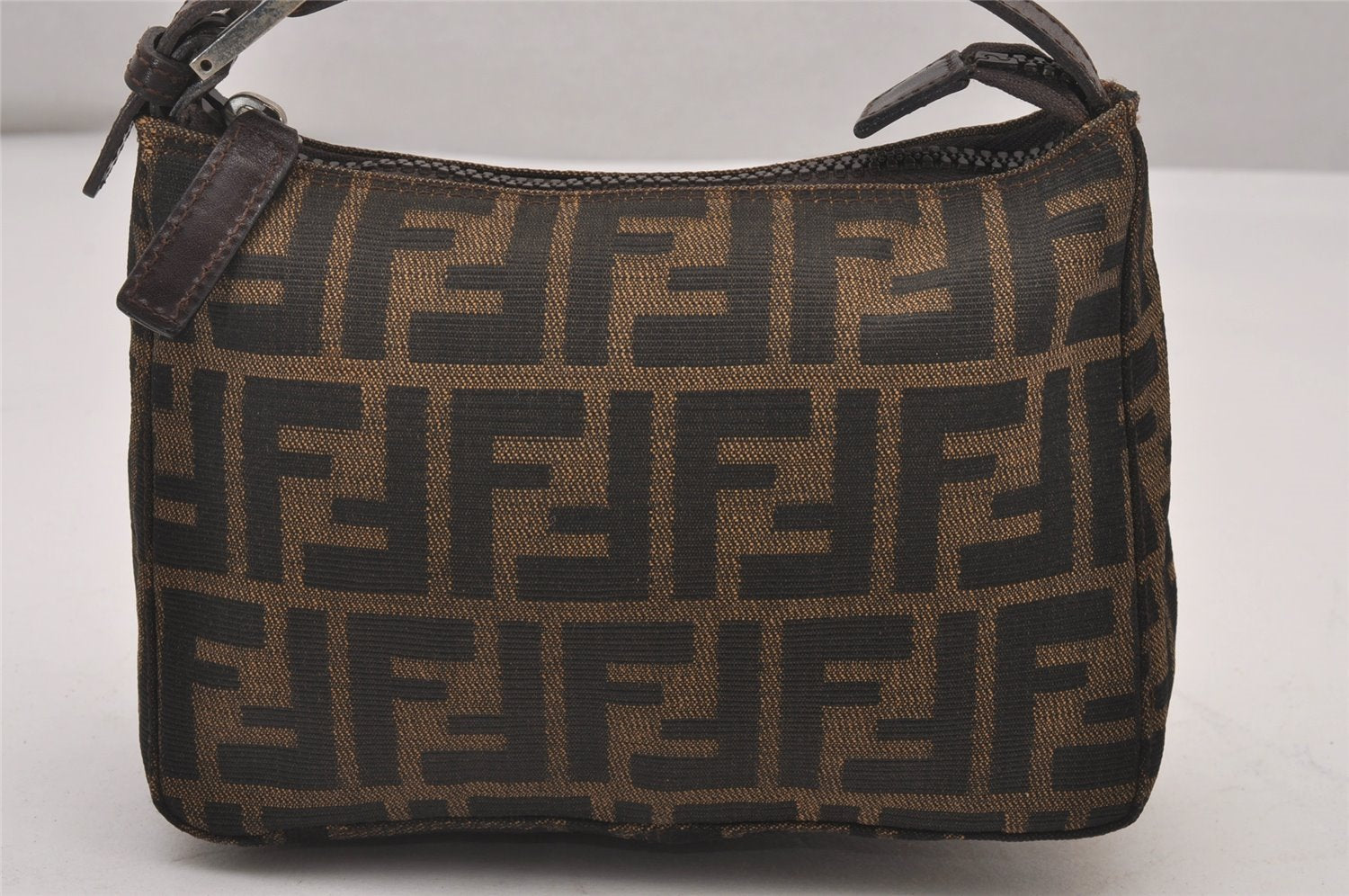 Authentic FENDI Vintage Zucca Hand Bag Purse Canvas Leather Brown Junk 5511I