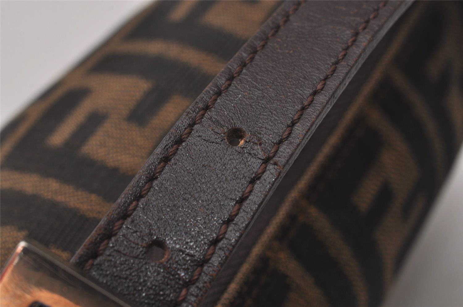 Authentic FENDI Vintage Zucca Hand Bag Purse Canvas Leather Brown Junk 5511I