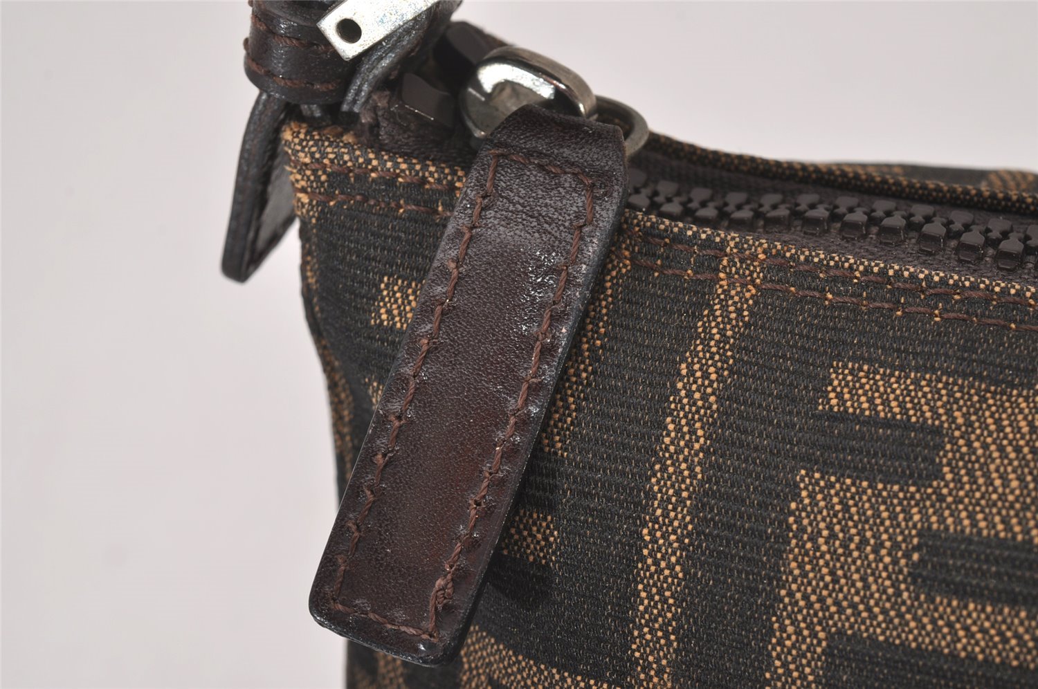 Authentic FENDI Vintage Zucca Hand Bag Purse Canvas Leather Brown Junk 5511I