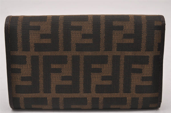 Authentic FENDI Zucca Trifold Wallet Purse Canvas Leather Brown Box 5516I