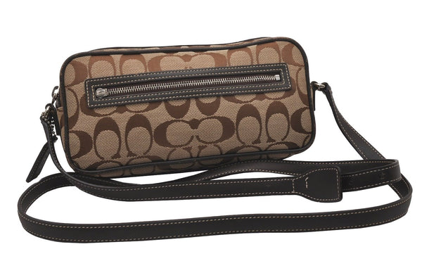 Authentic COACH Signature Shoulder Crossbody Bag Canvas Leather 6616 Brown 5517I