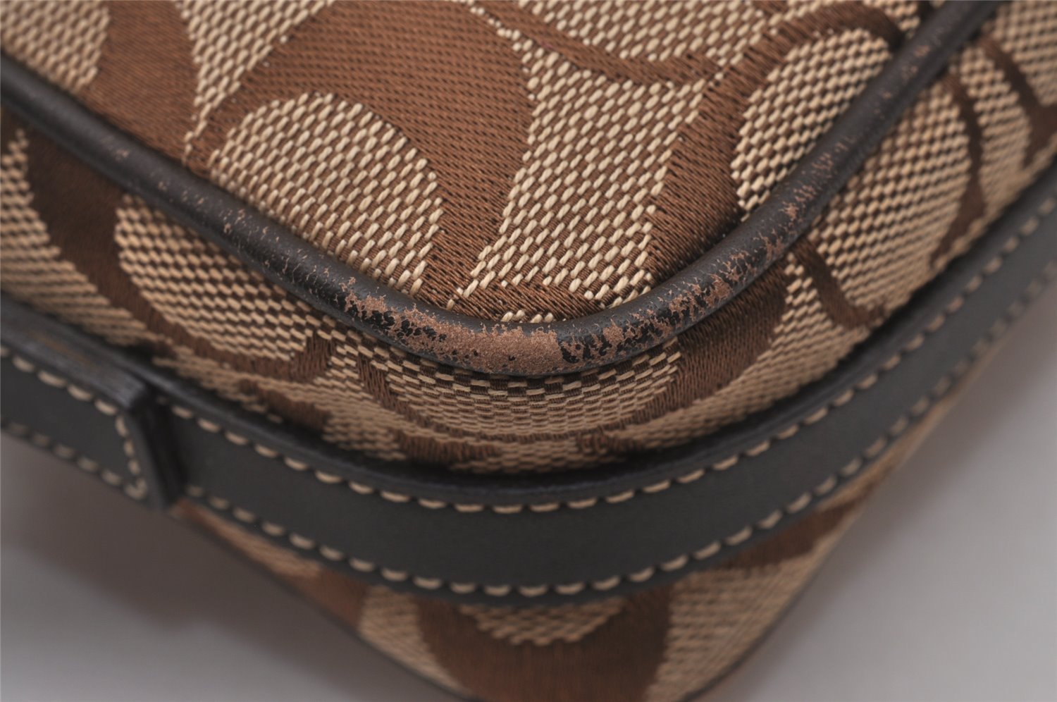 Authentic COACH Signature Shoulder Crossbody Bag Canvas Leather 6616 Brown 5517I