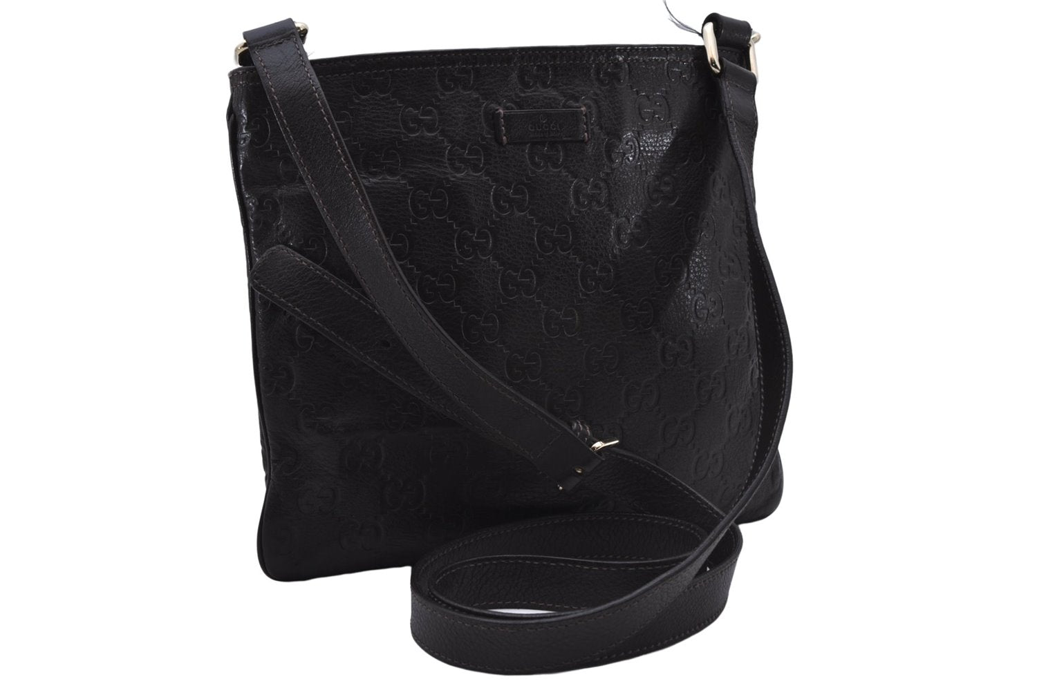 Authentic GUCCI Guccissima GG Leather Shoulder Cross Body Bag 201538 Brown 5518E