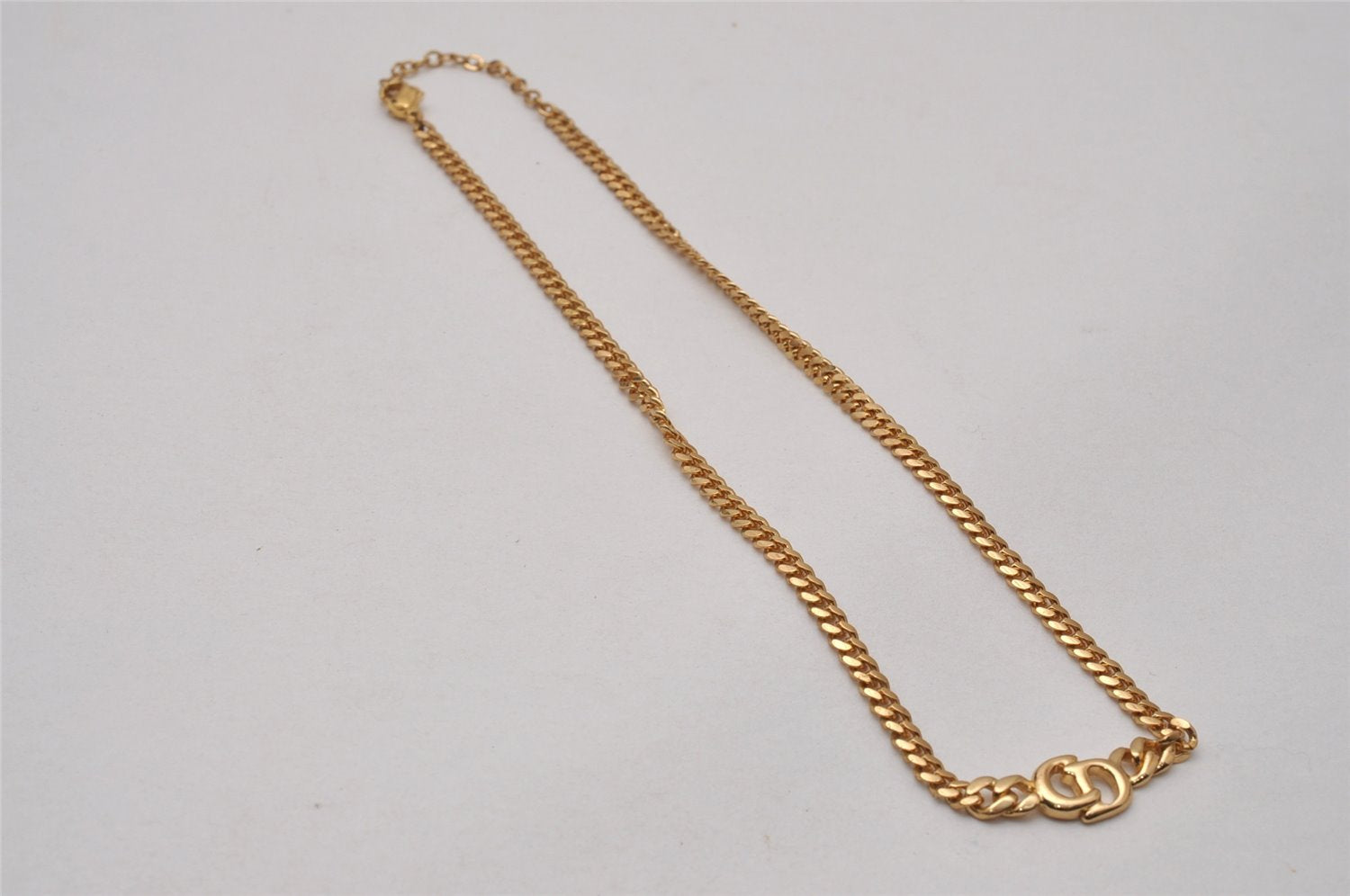 Authentic Christian Dior Gold Tone Chain Pendant Necklace CD 5523I