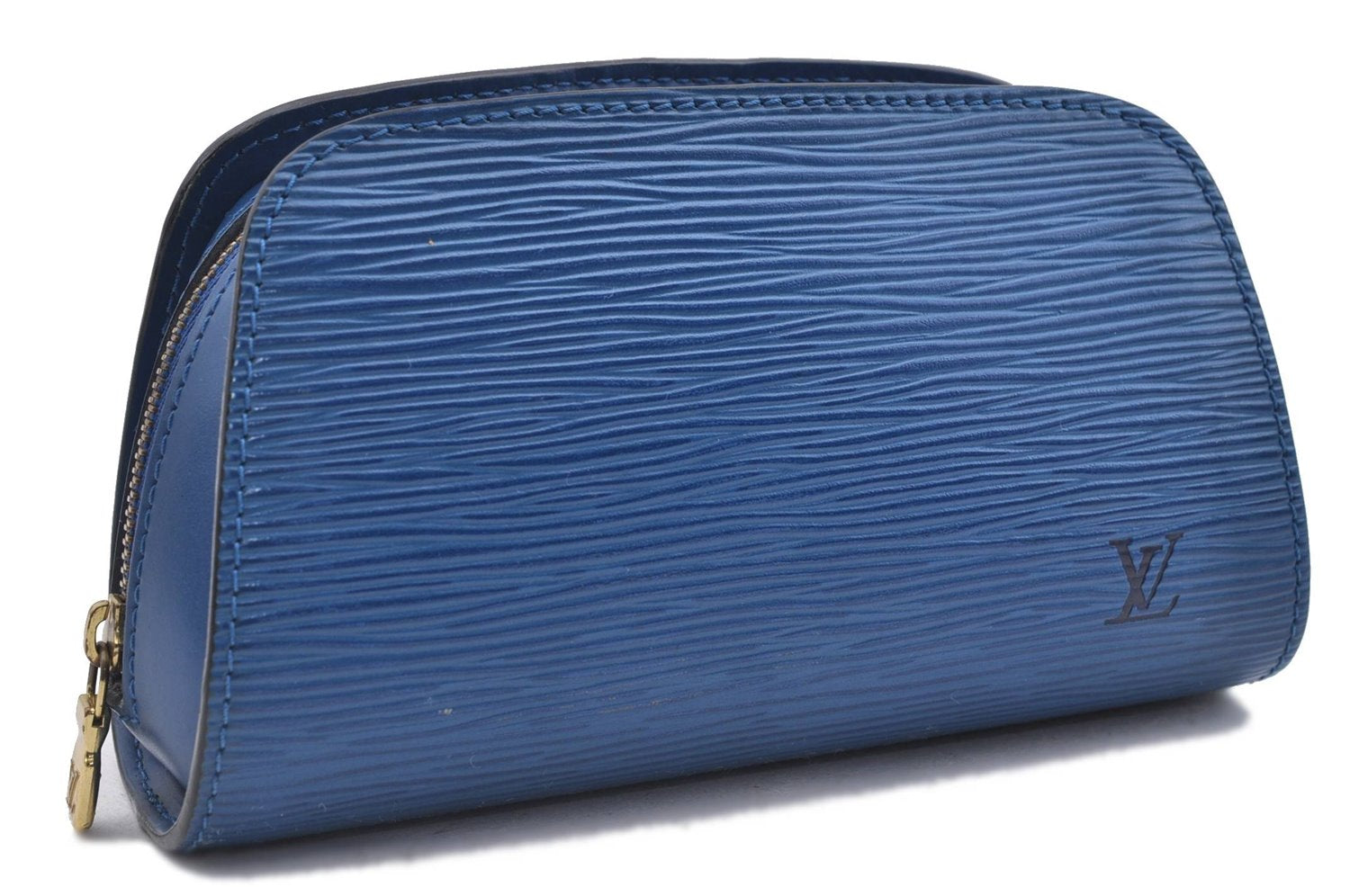 Authentic LOUIS VUITTON Epi Dauphine Cosmetic Pouch Blue M48445 LV 5526C