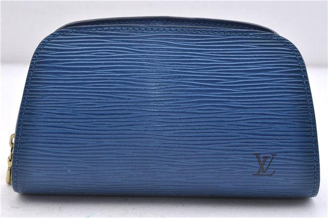 Authentic LOUIS VUITTON Epi Dauphine Cosmetic Pouch Blue M48445 LV 5526C