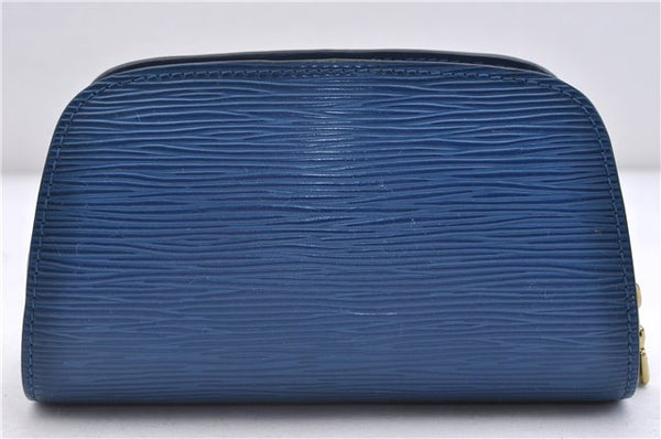 Authentic LOUIS VUITTON Epi Dauphine Cosmetic Pouch Blue M48445 LV 5526C