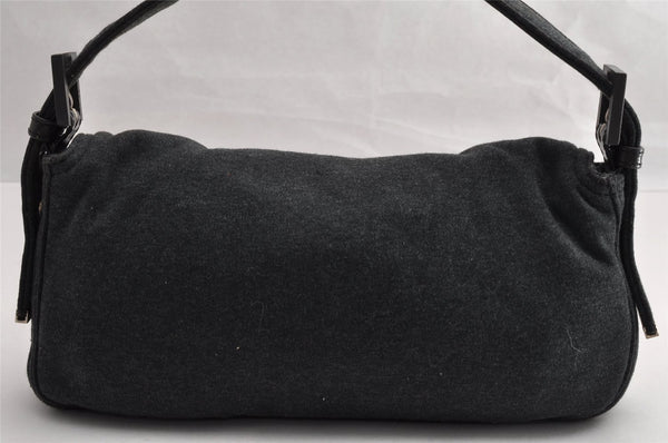 Authentic FENDI Mamma Baguette Shoulder Hand Bag Cotton Leather Gray 5528I