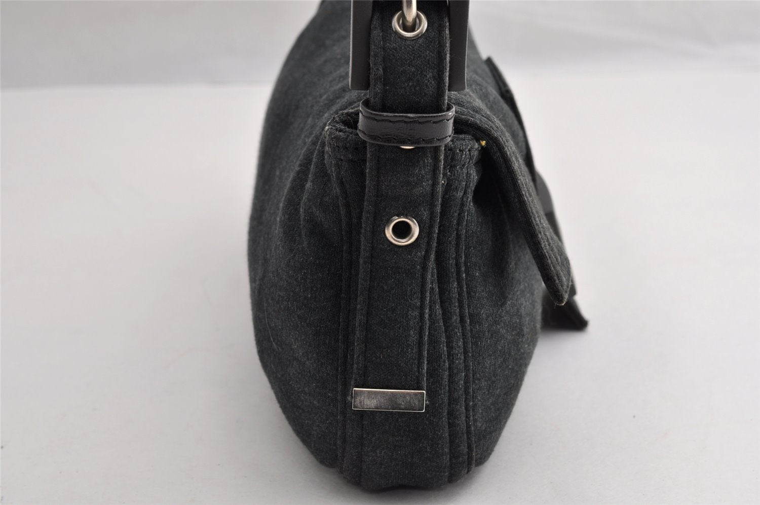 Authentic FENDI Mamma Baguette Shoulder Hand Bag Cotton Leather Gray 5528I