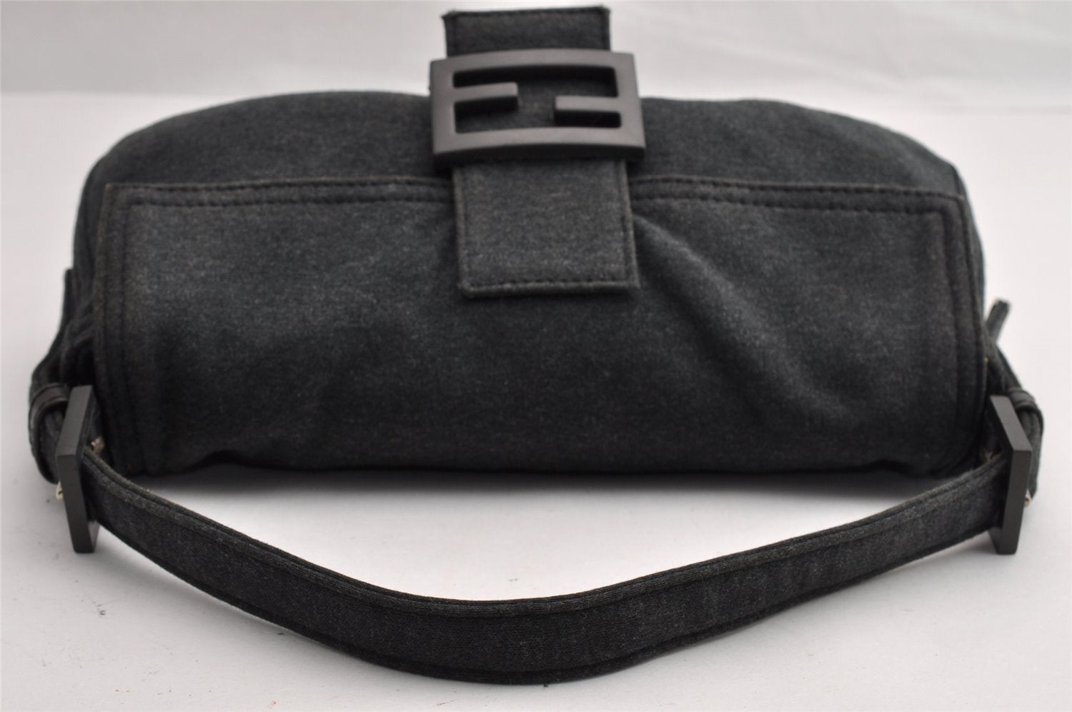 Authentic FENDI Mamma Baguette Shoulder Hand Bag Cotton Leather Gray 5528I