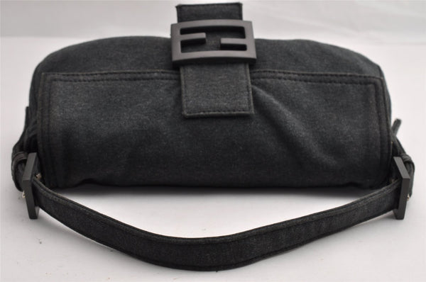 Authentic FENDI Mamma Baguette Shoulder Hand Bag Cotton Leather Gray 5528I