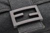 Authentic FENDI Mamma Baguette Shoulder Hand Bag Cotton Leather Gray 5528I