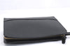 Authentic Burberrys Vintage Clutch Hand Bag Purse Leather Black Box 5531E