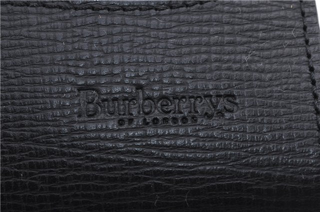 Authentic Burberrys Vintage Clutch Hand Bag Purse Leather Black Box 5531E