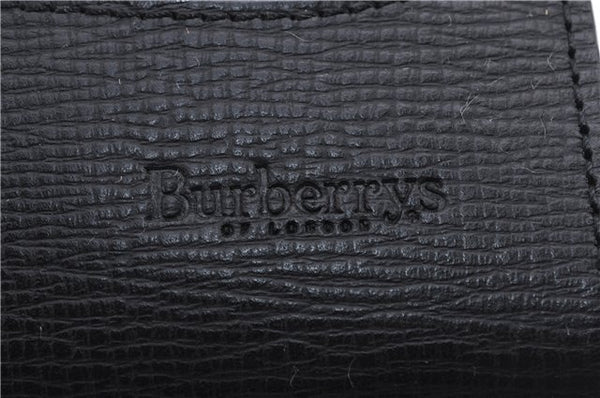 Authentic Burberrys Vintage Clutch Hand Bag Purse Leather Black Box 5531E