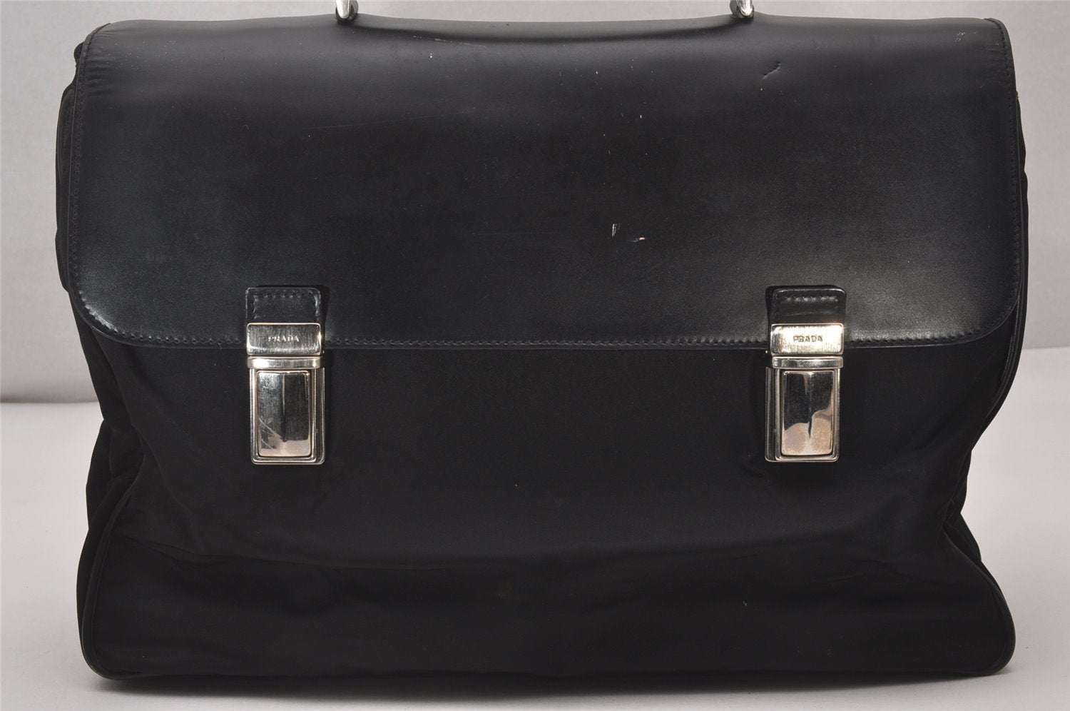 Authentic PRADA Vintage Nylon Tessuto Leather Business BriefCase Black 5532I