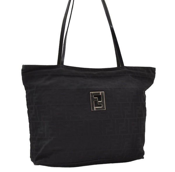 Authentic FENDI Zucca Vintage Tote Shoulder Bag Nylon Leather Black 5534I