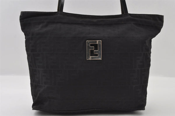Authentic FENDI Zucca Vintage Tote Shoulder Bag Nylon Leather Black 5534I