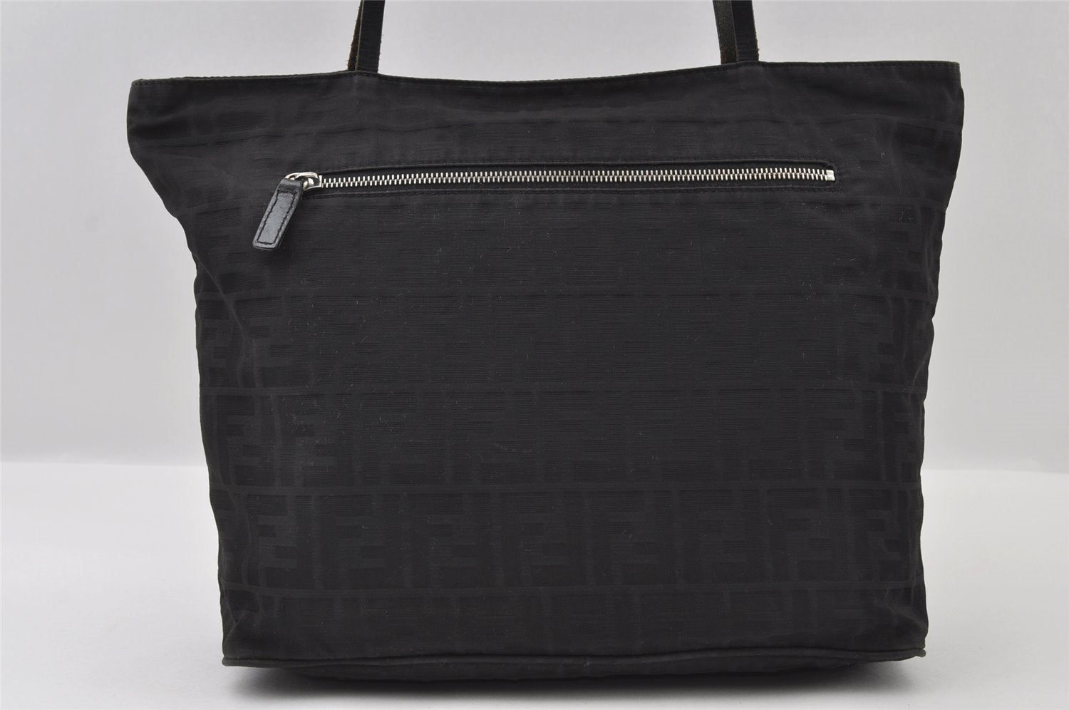 Authentic FENDI Zucca Vintage Tote Shoulder Bag Nylon Leather Black 5534I