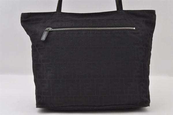 Authentic FENDI Zucca Vintage Tote Shoulder Bag Nylon Leather Black 5534I