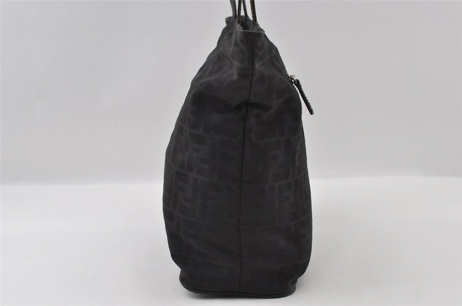 Authentic FENDI Zucca Vintage Tote Shoulder Bag Nylon Leather Black 5534I