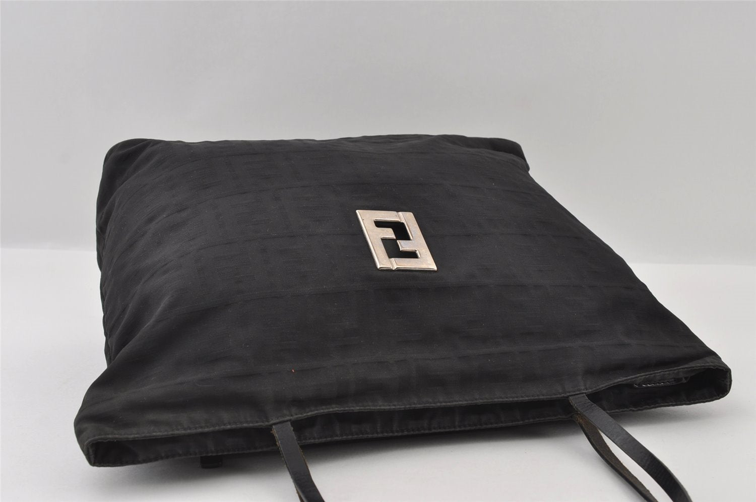 Authentic FENDI Zucca Vintage Tote Shoulder Bag Nylon Leather Black 5534I