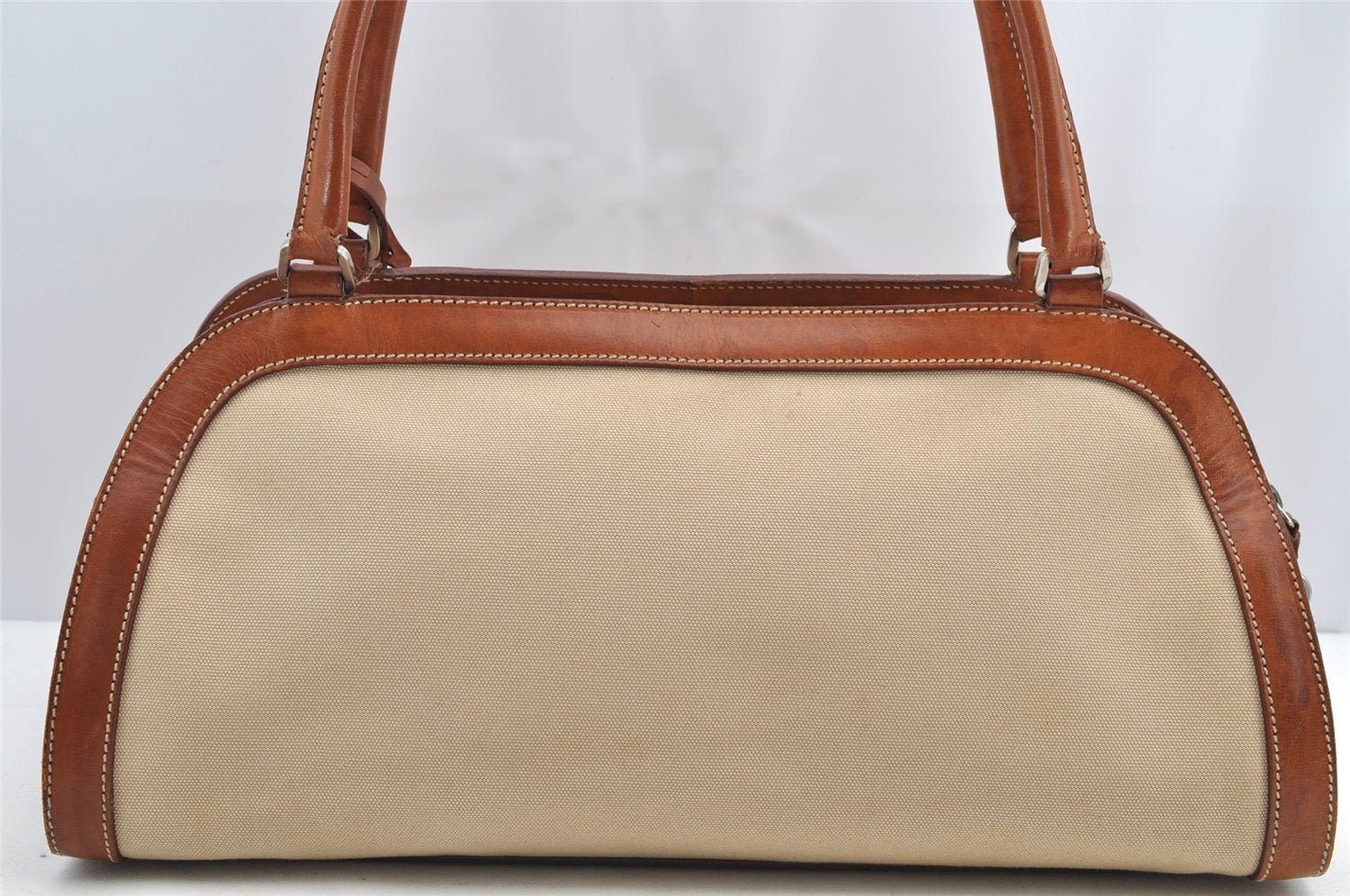 Authentic PRADA Vintage Canvas Leather Shoulder Tote Bag Beige Brown 5535I