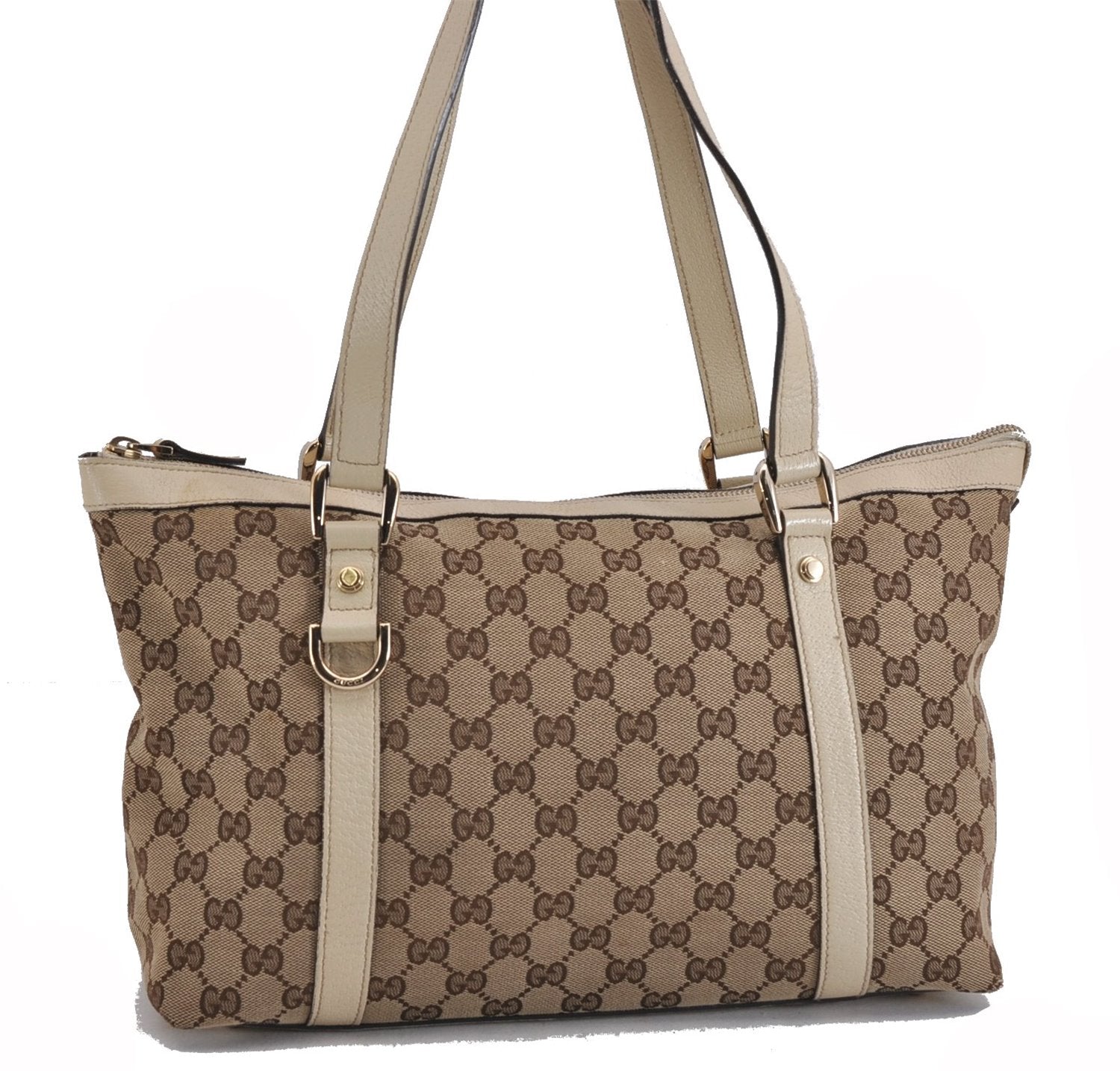 Authentic GUCCI Abbey Shoulder Tote Bag GG Canvas Leather 141470 Brown 5536F
