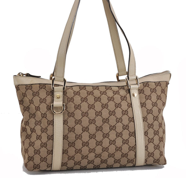 Authentic GUCCI Abbey Shoulder Tote Bag GG Canvas Leather 141470 Brown 5536F