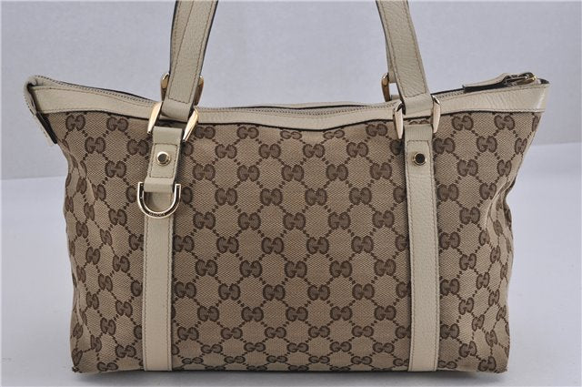 Authentic GUCCI Abbey Shoulder Tote Bag GG Canvas Leather 141470 Brown 5536F