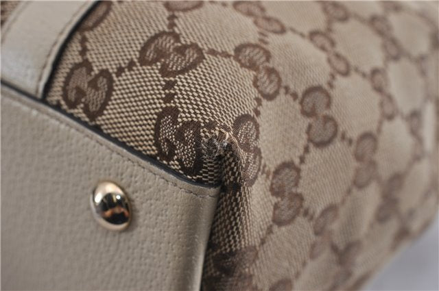 Authentic GUCCI Abbey Shoulder Tote Bag GG Canvas Leather 141470 Brown 5536F
