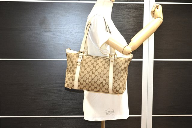 Authentic GUCCI Abbey Shoulder Tote Bag GG Canvas Leather 141470 Brown 5536F