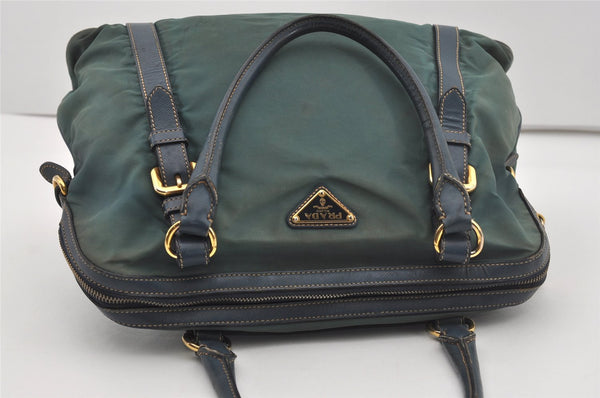 Authentic PRADA Nylon Tessuto Leather 2Way Shoulder Hand Tote Bag Green 5537I