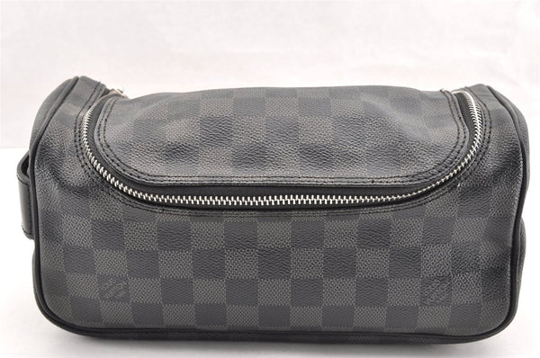 Authentic Louis Vuitton Damier Graphite Toiletry Hand Bag Pouch N47625 LV 5539I