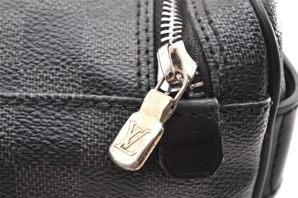 Authentic Louis Vuitton Damier Graphite Toiletry Hand Bag Pouch N47625 LV 5539I