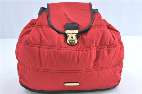 Authentic BURBERRY Backpack Nylon Polyester Leather Red Black 5540B