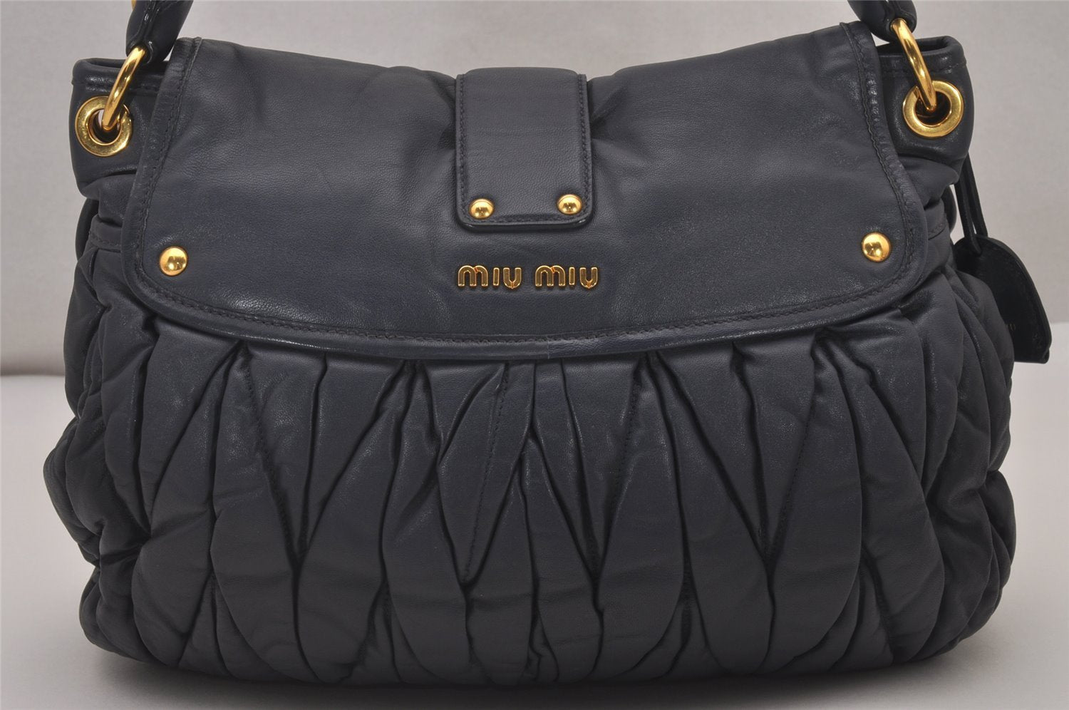 Authentic MIU MIU Matelasse Leather 2Way Shoulder Hand Bag Navy Blue 5541I