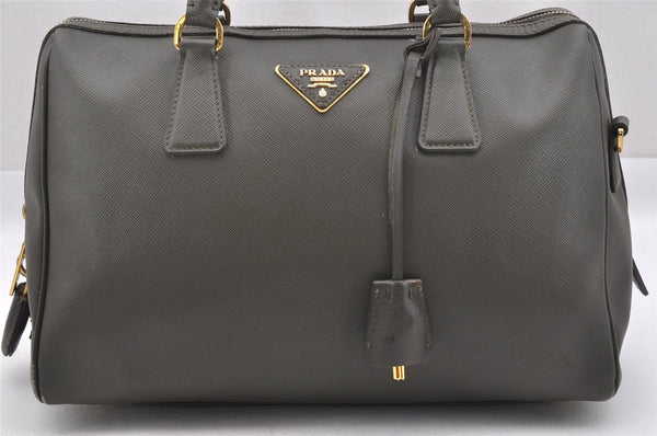 Authentic PRADA Saffiano Leather 2Way Shoulder Hand Boston Bag Khaki 5542I