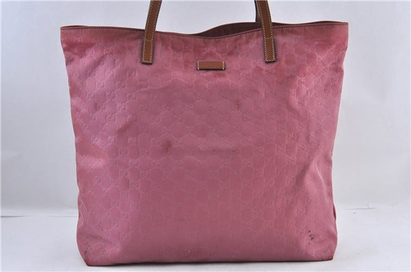 Authentic GUCCI Shoulder Tote Bag Purse GG Nylon Leather 295252 Pink 5544C